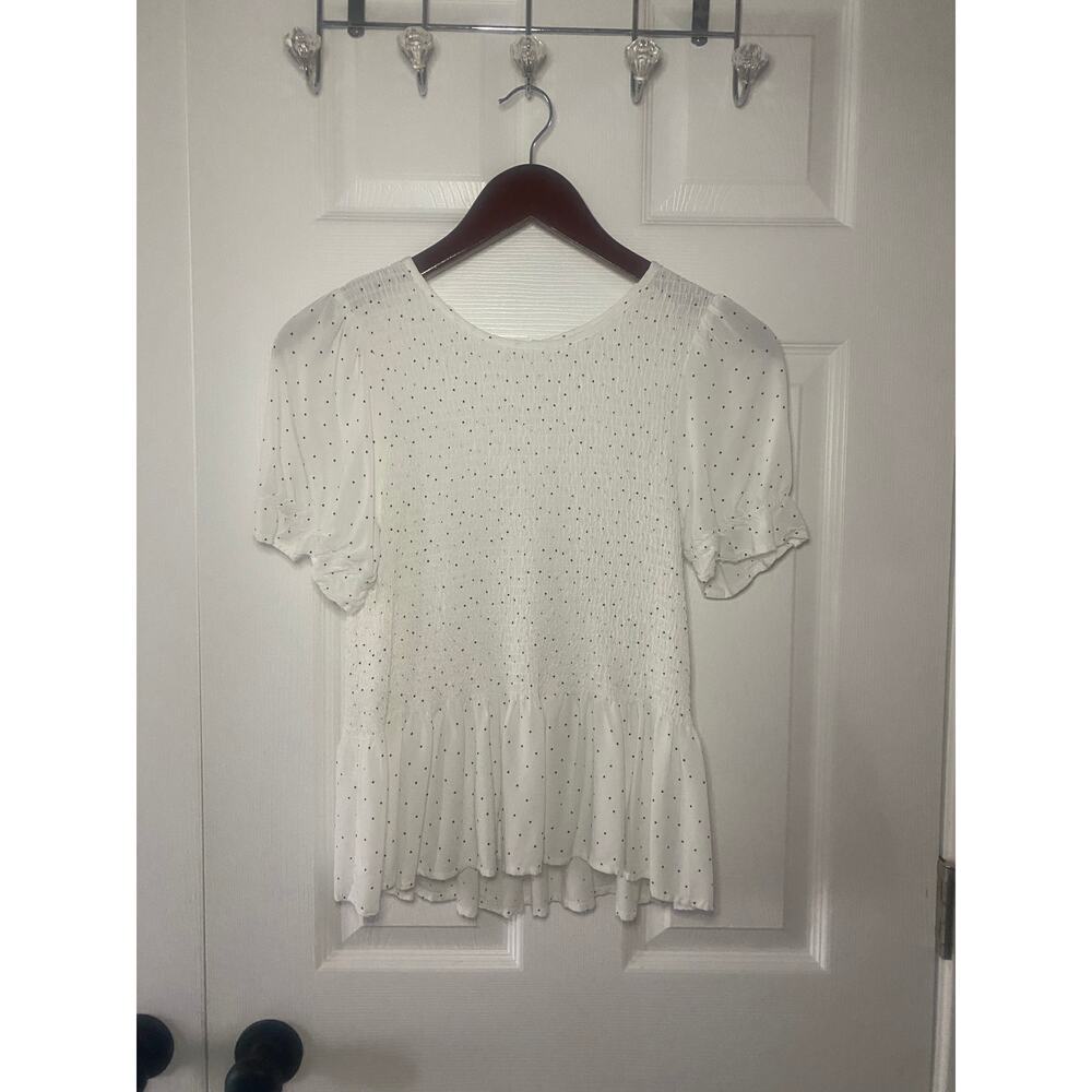 NWOT Mi Ami White Puff Sleeve Babydoll Short Sleeve Blouse Size Medium